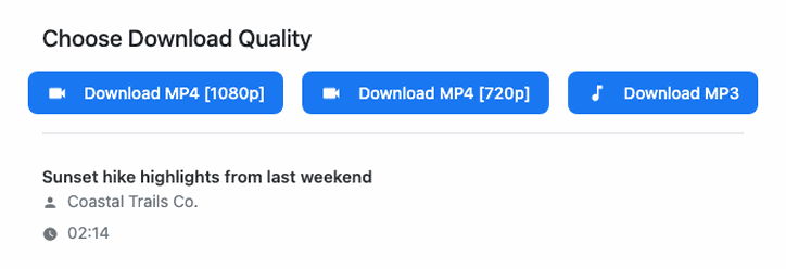 Choosing a video quality and downloading on F2Down